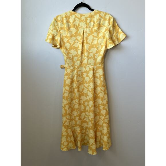 Joie SZ S Yellow Floral Amelian Wrap Dress Flutter Sleeves EUC $398 Summer - Picture 3 of 7